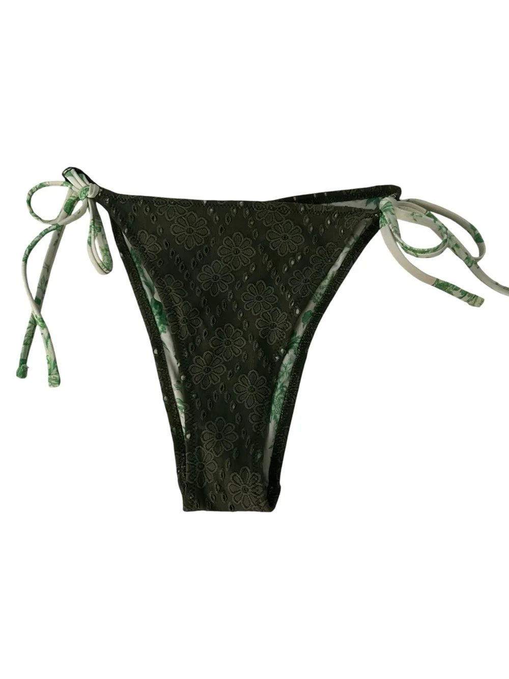 Aerie New Olive Green Eyelet Cheekiest Tie Bikini Bottom Size Small NWT
